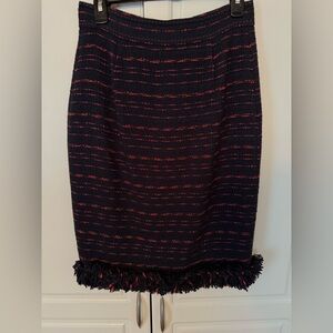 Carolina Herrera Striped Tweed Pencil Skirt with Fringe